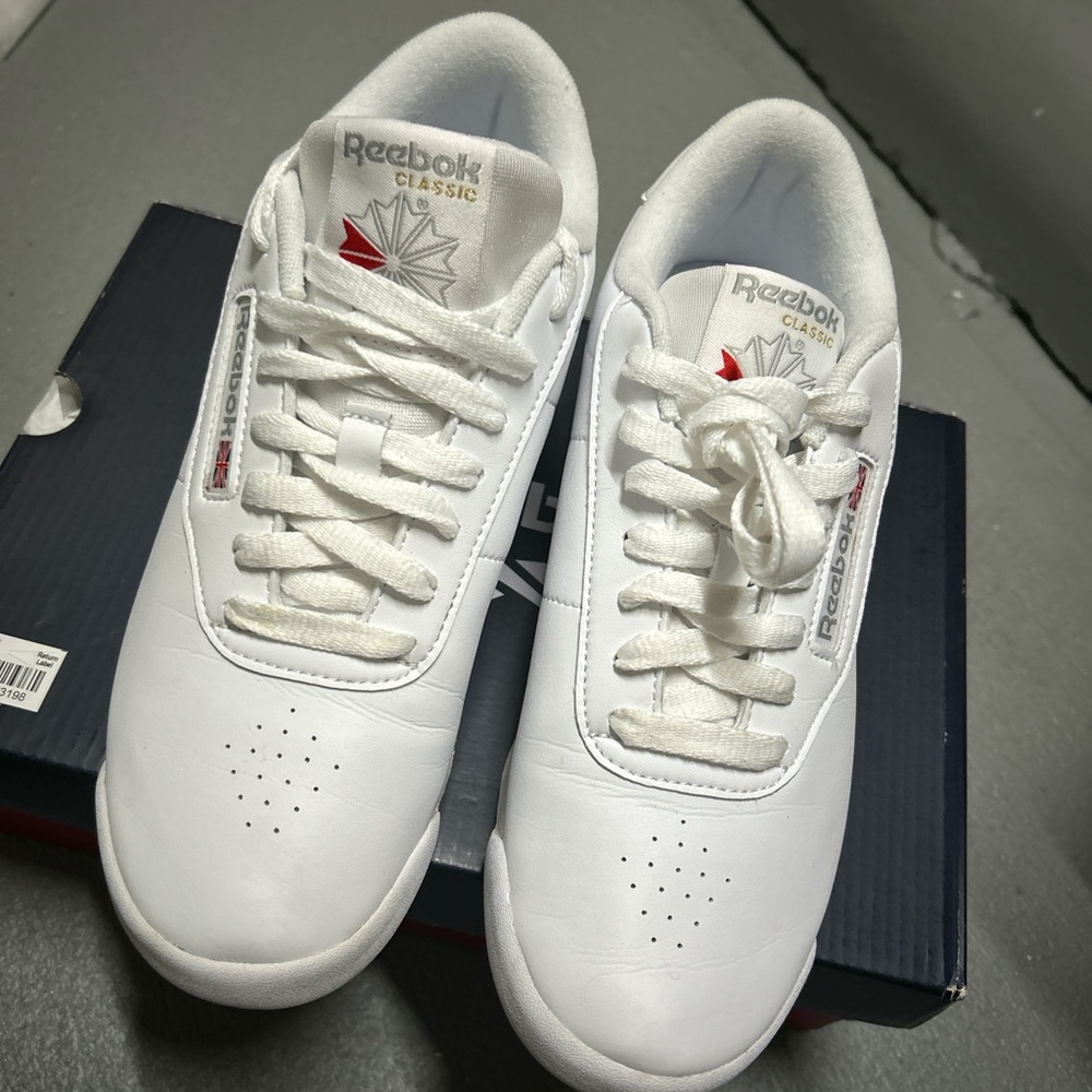 Reebok White Leather Sneakers with Red Accent